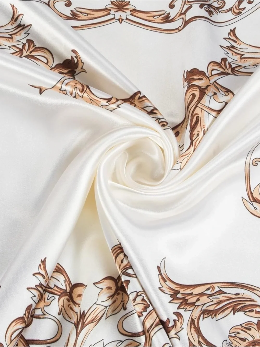 Silky Cream & Gold Printed Head Scarf